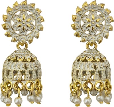 Tiso Oxidised Gold White Jhumki Earrings for Women and Girls German Silver Zircon Alloy, German Silver Drops & Danglers, Jhumki Earring