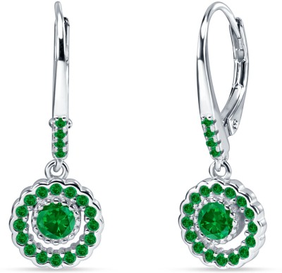 Devashree 925 Silver Drop Dangle Leverback Earrings For Women Sterling Silver Earring CZ Emerald Sterling Silver Drops & Danglers