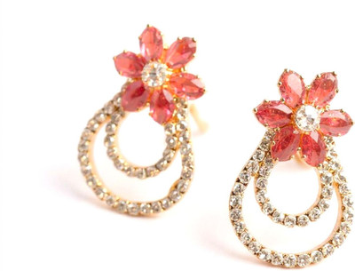 styra Korean Floral Stud Earrings for Women | Pink Stone Alloy Drops & Danglers