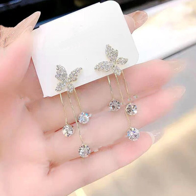 Vembley Korean Studded Butterfly Tassel Earrings 2 Pcs/Set Cubic Zirconia Alloy Drops & Danglers