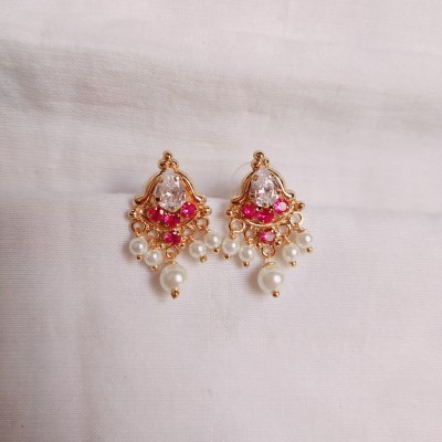 kurdekars divuu red white stones pearls fitted earring Copper Drops & Danglers