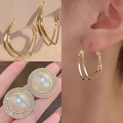 BLINGEE Korean Earrings Combo For Women Girls Ad Stone Pearl Stylish Trending Trendy Pearl, Crystal, Cubic Zirconia, Diamond Alloy Earring Set, Stud Earring, Hoop Earring