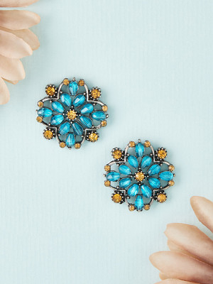 RUBANS Rubans Silver Toned Light Blue and Yellow Stone Studs Alloy Stud Earring