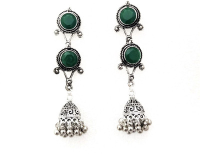 Lukello YJE Silver Plated Stone Jhumki Earrings Brass Jhumki Earring
