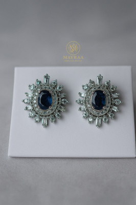 MAVRAA Mavraa Blue Stone Silver Plated Stud Earrings Cubic Zirconia Alloy Stud Earring