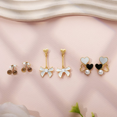 estailo fashion Estailo Fashion Antitarnish Gold Stud and Drop Earrings Pack of 3 Cubic Zirconia Alloy Earring Set