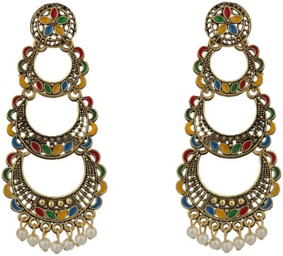 CHARMING JEWELS Traditional Gold Plated Multicolour Layered PartyWear Earring_CJ Pearl Brass Drops & Danglers