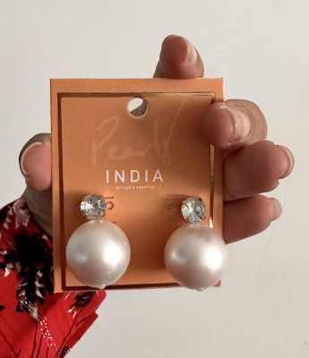 Pearls India Singal Big Pearl With Crystal Earring Style Pearl Plastic Earring Set