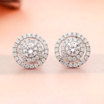 AMONROO 925 Silver Classic Halo Stud Earrings, CZ Diamond Bridal Studs For Women Cubic Zirconia Sterling Silver Stud Earring