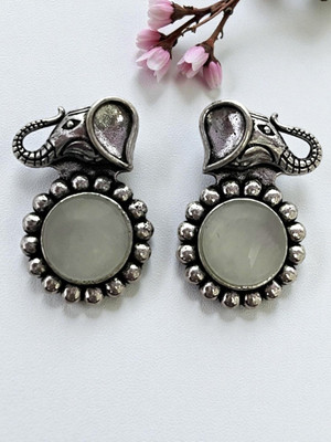 TANSUM COLLECTION Latest Kashmiri Elephant White Stud Earrings for Women & Girls, Wedding Jhumki Beads Brass Stud Earring