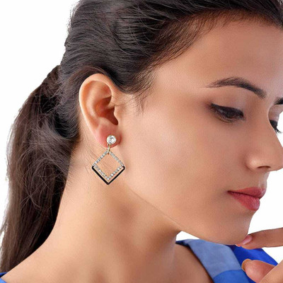 LITTLE JEWELS Trendy Crystal Gold Plated Diamond Shape Dangler Earrings for Women & Girls Alloy Drops & Danglers
