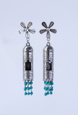 SRGems Handmade Yellow Flower Earrings Oxidized Dangle Drop Jewelry for Women & Girls Turquoise German Silver Drops & Danglers