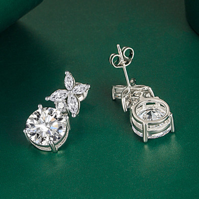 Designs & You Crushed Ice Cut Cubic Zirconia Silver Plated White Circular Drop Earrings Cubic Zirconia Brass Drops & Danglers