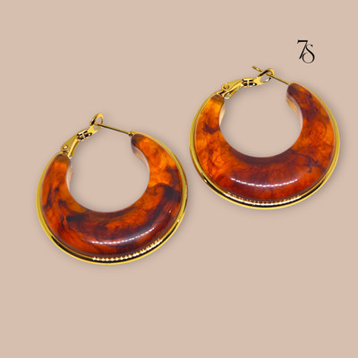 SevenSkyIndia anti tarnish resin hoops, brown resin earrings, lightweight waterproof Stainless Steel Hoop Earring