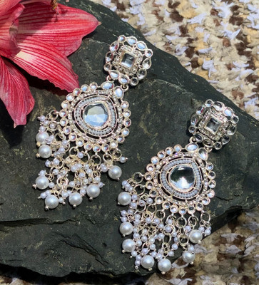 gehnadesigns TRADITIONAL WHITE KUNDAN EARRINGS FOR WOMENS AND GIRLS Pearl Alloy Chandbali Earring