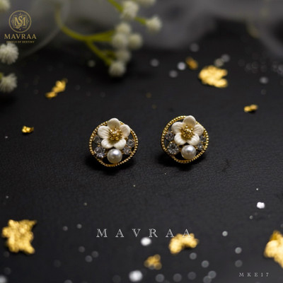 MAVRAA Mavraa Elegant Floral Pearl Stud Earrings for Women & Girls Cubic Zirconia Alloy Stud Earring