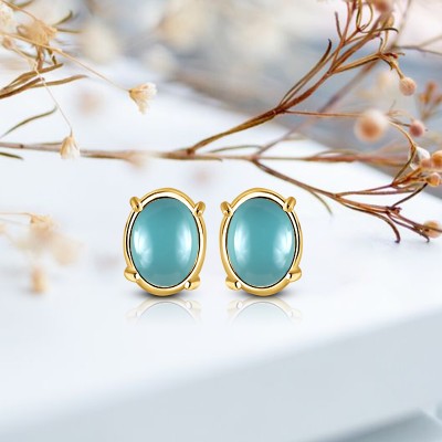 sk jewels Stunning Gold Oval tops Gemstone Stud Earrings Elegant Jewelry for Women SKTEG57 Beads Brass Stud Earring