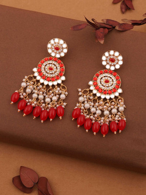 Sangria Gold Plated Earring for Women & Girls Diamond Brass Drops & Danglers