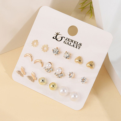 Jewels Galaxy Rose Gold Plated Star Inspired Studs Earrings Combo (Pack of 6) Crystal Alloy Stud Earring