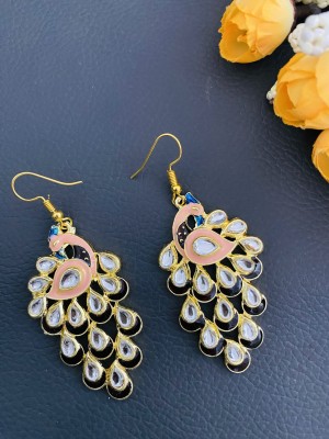 MK Jewellers Stylish and Elegant Indian Traditional Peacock Earring with Gold plated. Zircon Brass Earring Set, Hoop Earring