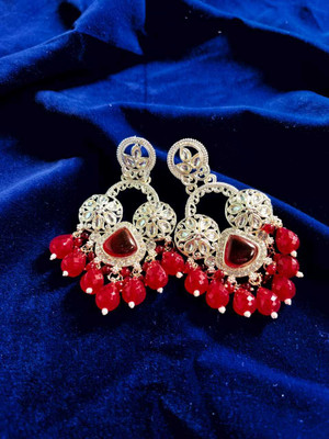 Hengar Traders Three_Round_Red-3 Cubic Zirconia Brass Earring Set