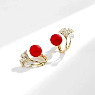 KRYSTALZ Gorgeous Red Pearl Zirconic Korean Fashion Decor Earring Studs for Women Pearl Alloy Stud Earring