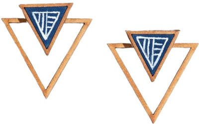 Whe Hand Painted Blue Two Look in One Upcycled Fabric and Repurposed Wood Triangle Wood Ear Thread