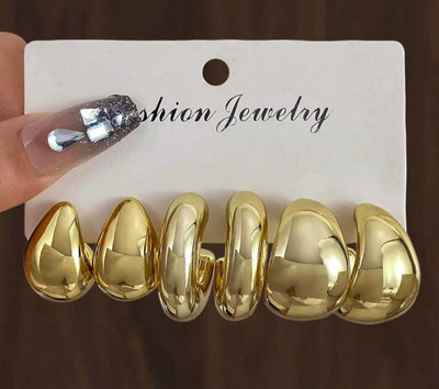 Elique Hub Korean Crescent Shape Earrings Combo - Pack of 3 Pairs for Women & Girls Alloy Hoop Earring