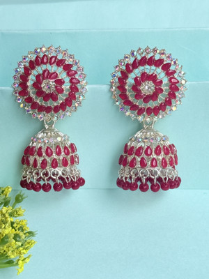 afreynjewels Designer Stone-Studded Silver-Plated Jhumka Earrings|Ethnic Party Wear Alloy Jhumki Earring