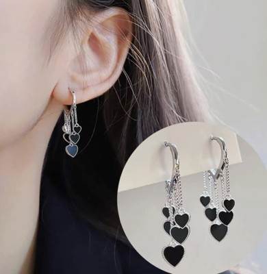 AKISON JEWELS Black Heart Korean Earrings For Women Girls Trendy Western Fashion Earring Alloy Hoop Earring, Earring Set, Drops & Danglers, Jhumki Earring, Tassel Earring