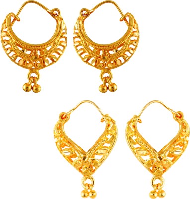 Divastri traditional south indian earrings combo bali 1 gram gold hoops party Ruby Brass, Copper, Stone Earring Set