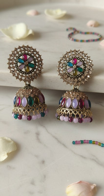 Earings Indian traditional jhumka earrings multy colour Zircon, Pearl, Crystal Brass Jhumki Earring