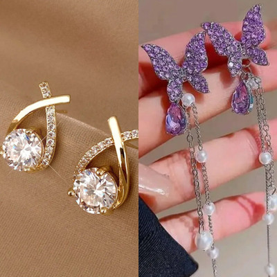 Saugaat Craft Western Style Trending Combo Pack of 2 Korean Studs Earrings For Women And Girls Alloy Drops & Danglers, Stud Earring, Earring Set