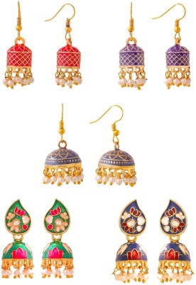 YELLOW CHIMES Meenakari Jhumka Earrings for Women | Combo of 5 Pairs Gold Plated Earrings Alloy Jhumki Earring