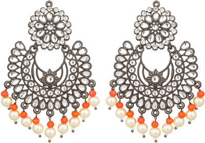 AADITA Stylish Fancy Party Wear Oxidised Antique Kundan Beads, Pearl Alloy Chandbali Earring