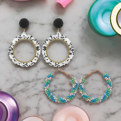 University Trendz Multicolored Beaded Dangler Earring Combo: Handmade Elegance Stainless Steel Drops & Danglers