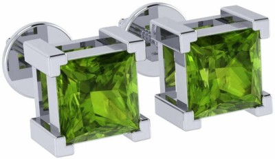 Diamtrendz Jewels Square Solitaire Gemstone August Birthstone White Gold Plated Sterling Silver Peridot Silver Stud Earring