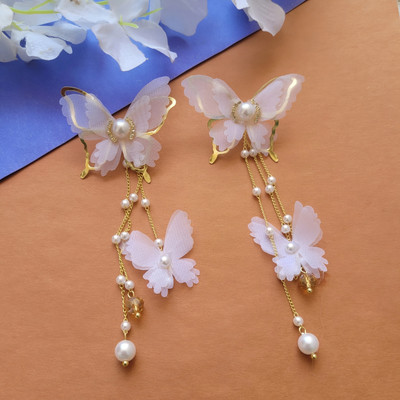Fabnaari Korean French Studded Butterfly Tassel Earrings For Women And Girls 2 Pcs/Set Zircon Alloy Earring Set