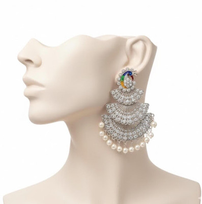 hoorae Peacock Jhumka Earrings with Kundan Work and Pearl Brass Jhumki Earring