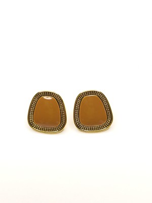 Youth n Yours Golden Plated Brown Stud Earrings Alloy Stud Earring