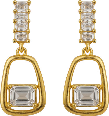 kailash creation Golden Plated Geometric Drop Earrings with Cubic Zirconia Stones - Alloy Drops & Danglers