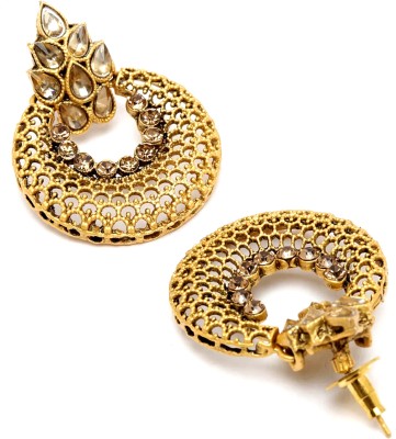 Rhosyn Gold Plated Kundan Studded Meenakari Touch Beads Drop Chandbali Earrings Cubic Zirconia Brass Chandbali Earring