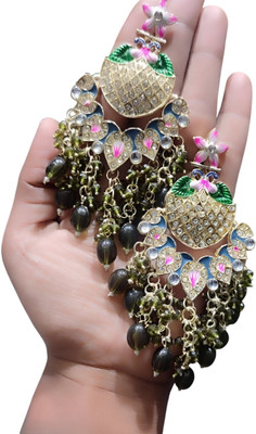 CHARBHUJA POLKI01BLACK Cubic Zirconia Alloy Chandbali Earring