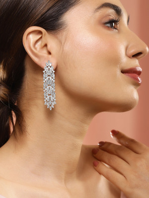 RUBANS Silver-Plated Handcrafted AD Studded Drop Earring Copper Drops & Danglers