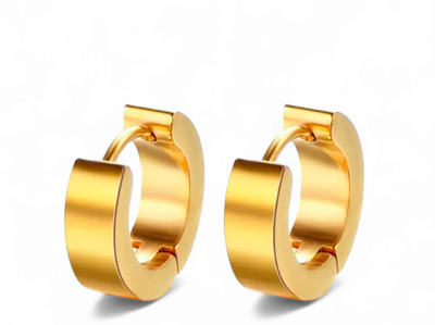 Harvik Stylish Golden Hinged Bali Earrings For Men Boys Stainless Steel Hoop Earring, Huggie Earring, Stud Earring, Earring Set