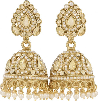 Jhumka Street Jhumka Street Traditional Gold-Tone Jhumka Earrings with Pearl Detailing Alloy Jhumki Earring