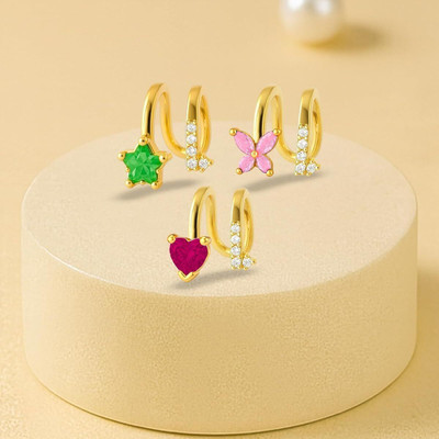 Bawree Gold Plated Non Piercing Left Ear Cuff Earrings Anti Tarnish Crystal Metal Cuff Earring