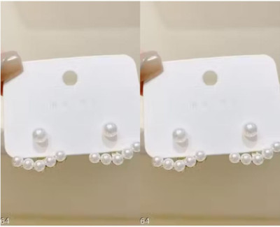 RISHASTYLE Pearl earrings combo of Two Zircon Alloy Stud Earring