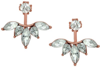 RVM Jewels Double Side Dual Leaf Design 2 Sided Rose Gold Plated Stud Earring Girls Women Alloy Stud Earring