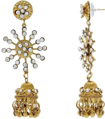 Dzinetrendz Antique Gold look AD studded Star design Earring Jhumki earrings for Women girls Traditional Cubic Zirconia Brass Jhumki Earring